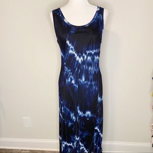 New DKNY Black/Blue Tie Dye Sleeveless Maxi Dress